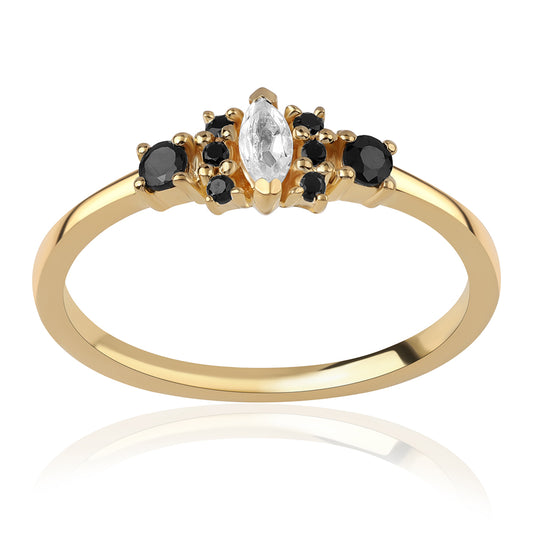 Inel din Argint 925 Placat cu Aur ( 1.82 grame ) cu Spinel Negru și Topaz Alb 0.42 Carate
