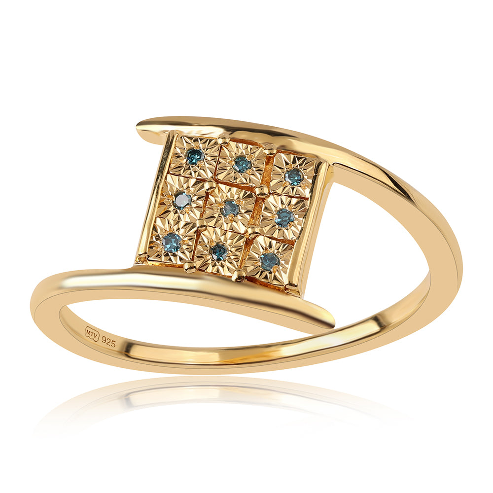 Inel din Argint 925 Placat cu Aur ( 2.83 grame ) cu Diamant Albastru 0.05 Carate