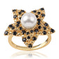 Inel din Argint 925 Placat cu Aur ( 6.14 grame ) cu Spinel Negru și Perlă de Apă Dulce Albă 4.63 Carate