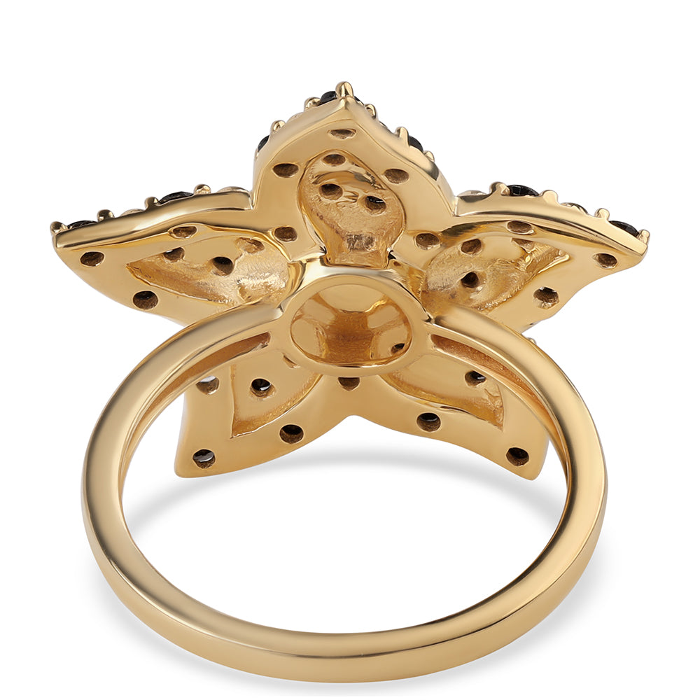 Inel din Argint 925 Placat cu Aur ( 6.14 grame ) cu Spinel Negru și Perlă de Apă Dulce Albă 4.63 Carate