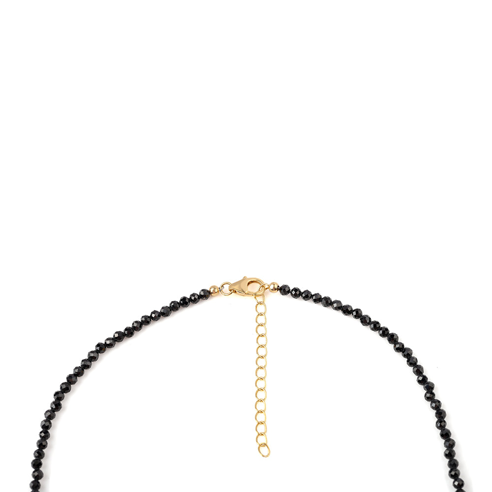 Colier din Argint 925 Placat cu Aur ( 0.93 grame ) cu Spinel Negru și Perlă de Apă Dulce Albă 69.4 Carate