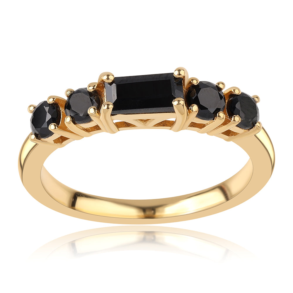 Inel din Argint 925 Placat cu Aur ( 2.2 grame ) cu Spinel Negru 1.04 Carate 2 
