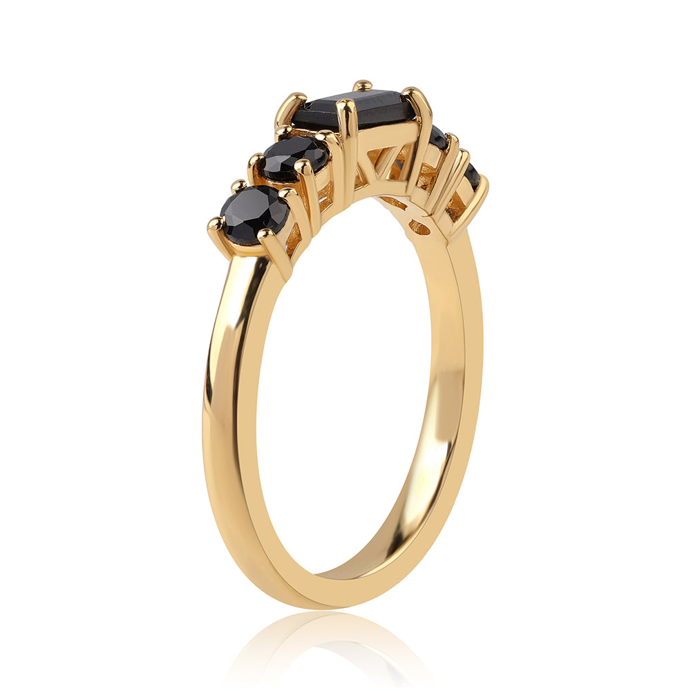 Inel din Argint 925 Placat cu Aur ( 2.2 grame ) cu Spinel Negru 1.04 Carate 6 