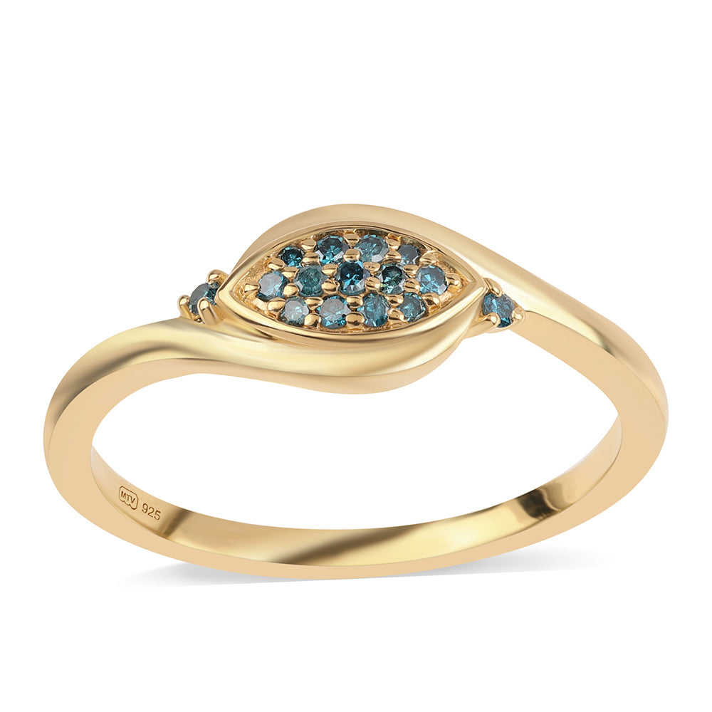 Inel din Argint 925 Placat cu Aur ( 2.12 grame ) cu Diamant Albastru 0.14 Carate