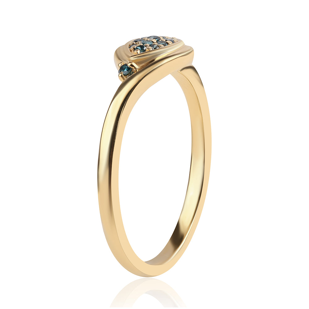 Inel din Argint 925 Placat cu Aur ( 2.12 grame ) cu Diamant Albastru 0.14 Carate 2 