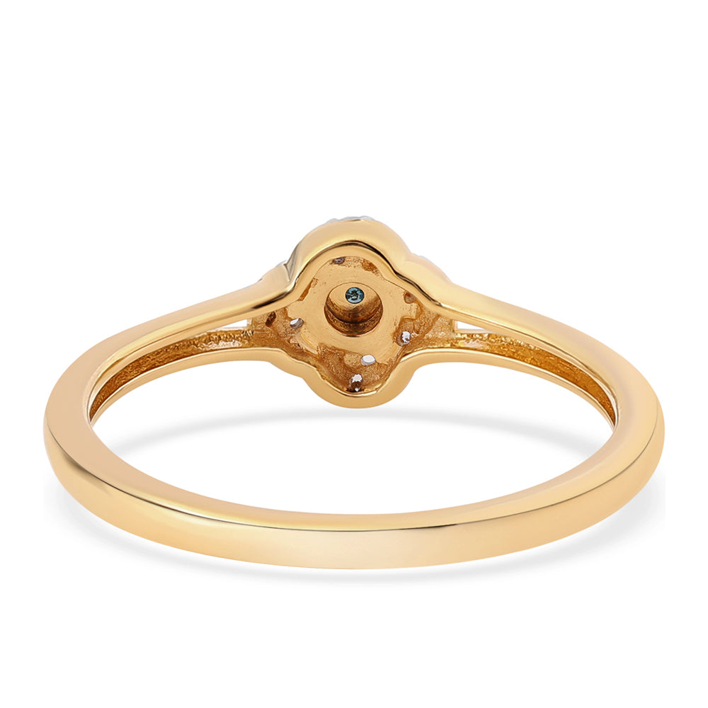 Set din Argint 925 Placat cu Aur ( 4.28 grame ) cu Diamant Albastru și Topaz Alb 0.17 Carate ( Cercei+Inel+Pandantiv ) 4 