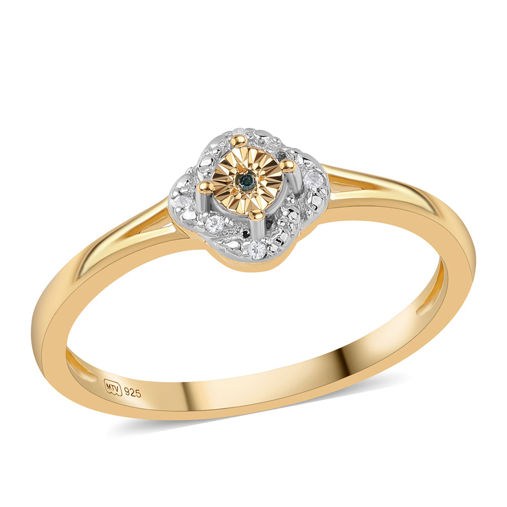 Set din Argint 925 Placat cu Aur ( 4.28 grame ) cu Diamant Albastru și Topaz Alb 0.17 Carate ( Cercei+Inel+Pandantiv ) 6 