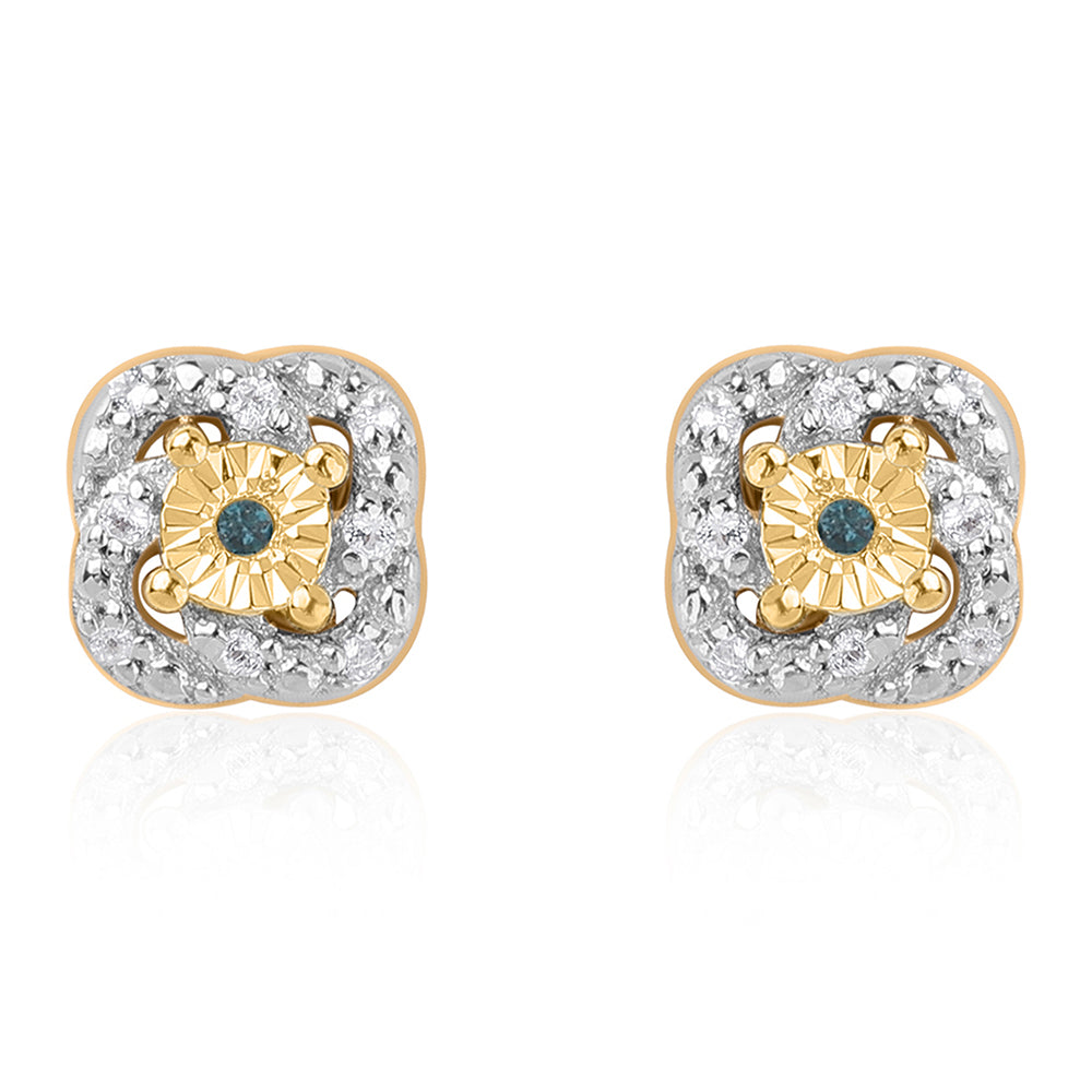 Set din Argint 925 Placat cu Aur ( 4.28 grame ) cu Diamant Albastru și Topaz Alb 0.17 Carate ( Cercei+Inel+Pandantiv ) 10 