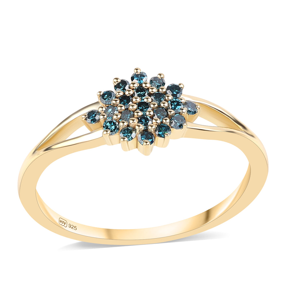 Inel din Argint 925 Placat cu Aur ( 1.71 grame ) cu Diamant Albastru 0.27 Carate
