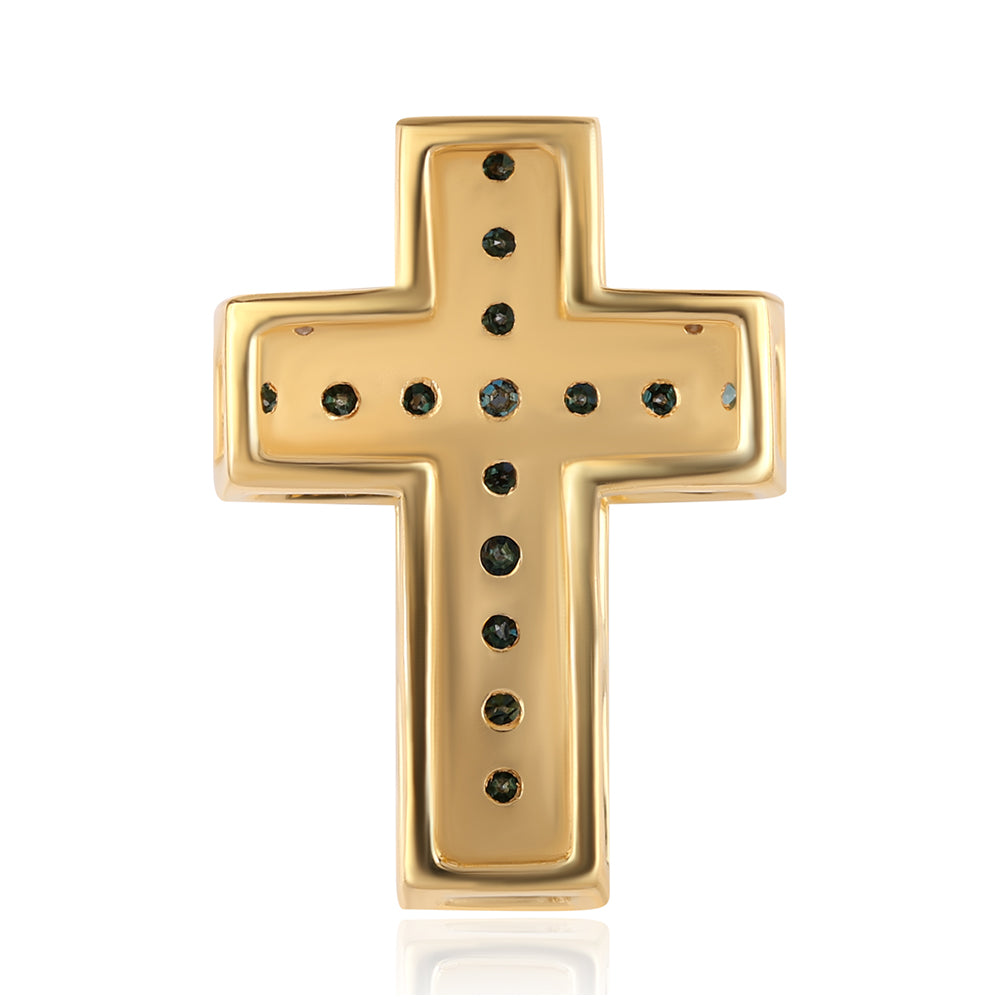 Cruce Pandantiv din Argint 925 Placat cu Aur ( 1.21 grame ) cu Diamant Albastru și Diamant Alb 0.43 Carate 3 
