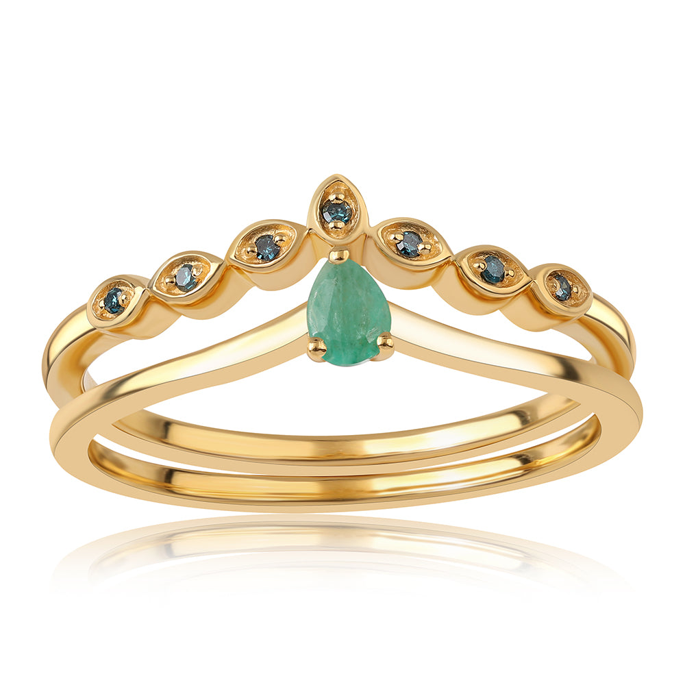 Set din Argint 925 Placat cu Aur ( 3.11 grame ) cu Diamant Albastru și Smarald Brazilian 0.26 Carate ( Inel )