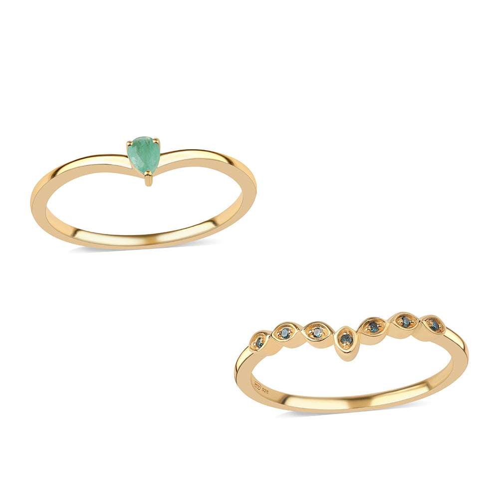 Set din Argint 925 Placat cu Aur ( 3.11 grame ) cu Diamant Albastru și Smarald Brazilian 0.26 Carate ( Inel ) 1 