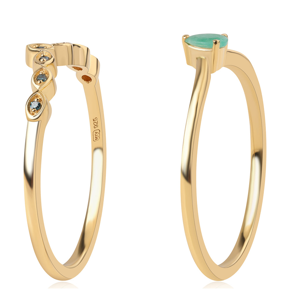 Set din Argint 925 Placat cu Aur ( 3.11 grame ) cu Diamant Albastru și Smarald Brazilian 0.26 Carate ( Inel )