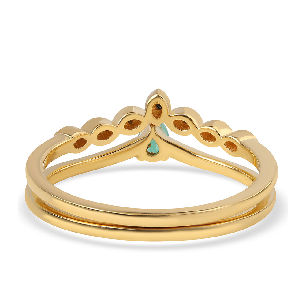 Set din Argint 925 Placat cu Aur ( 3.11 grame ) cu Diamant Albastru și Smarald Brazilian 0.26 Carate ( Inel ) 5 