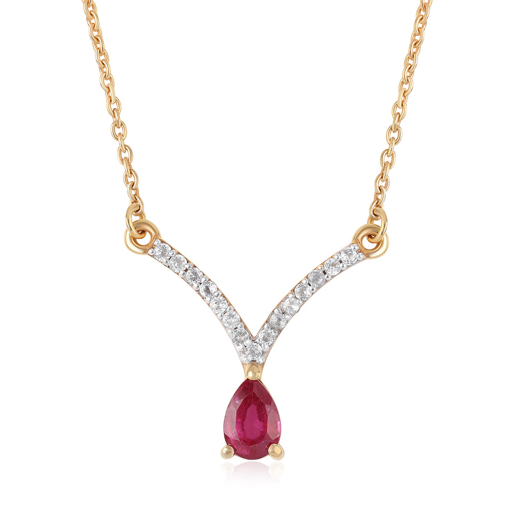 Colier din Argint 925 Placat cu Aur ( 2.83 grame ) cu Rubin Mozambic și Topaz Alb 0.82 Carate