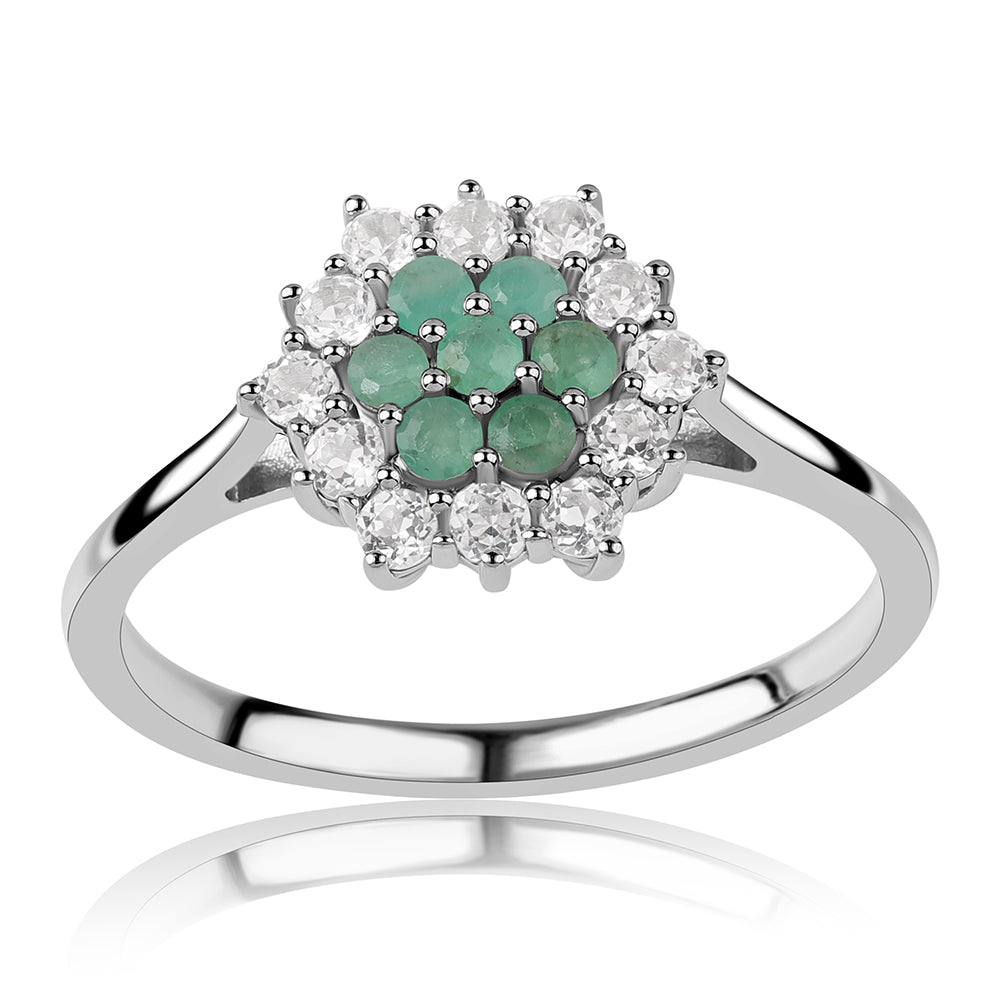 Inel din Argint 925 ( 2.22 grame ) cu Smarald Brazilian și Topaz Alb 1.16 Carate 1 