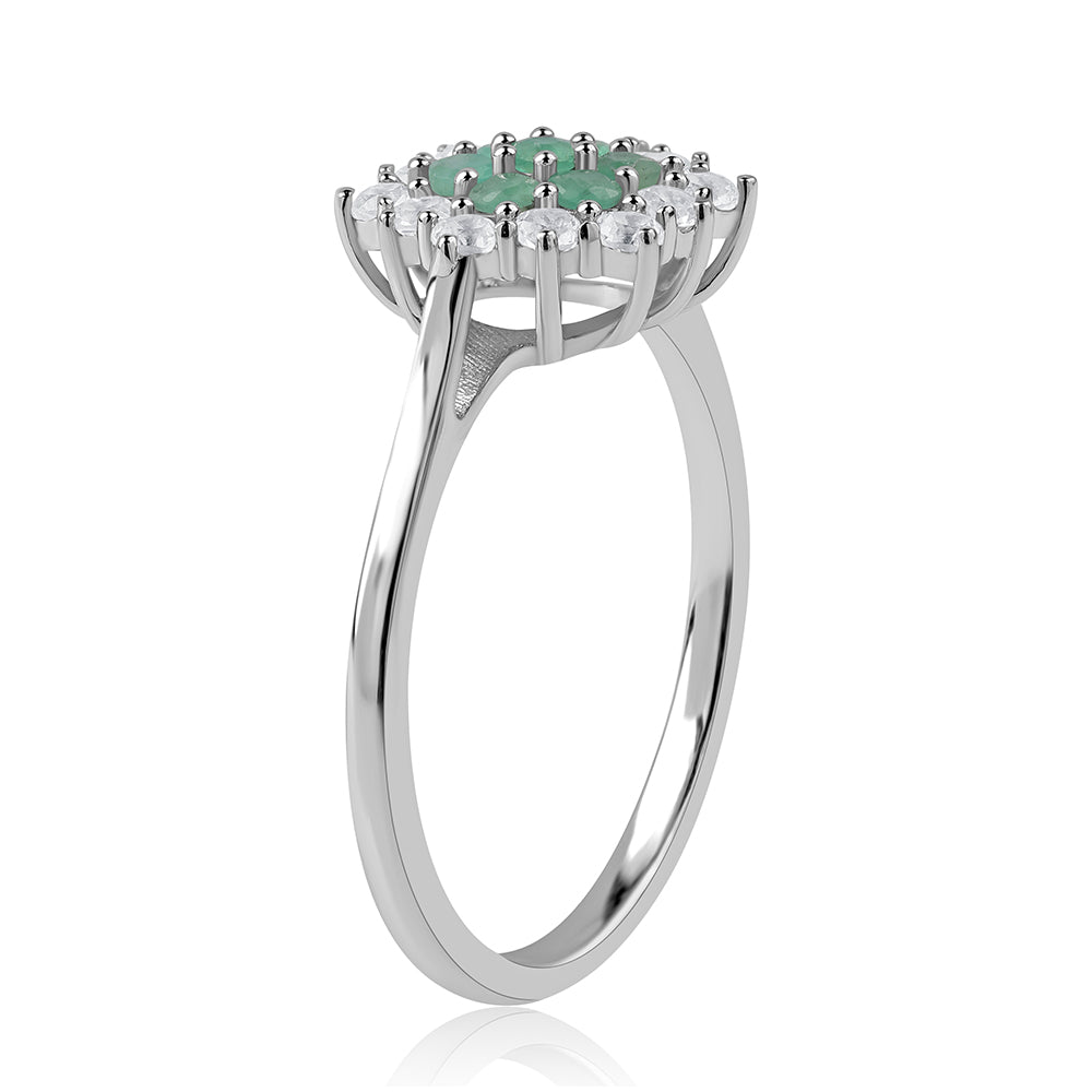 Inel din Argint 925 ( 2.22 grame ) cu Smarald Brazilian și Topaz Alb 1.16 Carate 3 