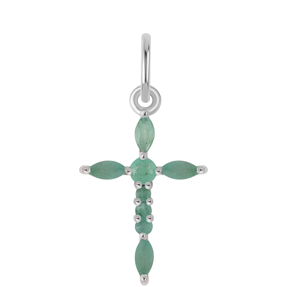 Cruce Pandantiv din Argint 925 ( 0.66 grame ) cu Smarald Brazilian 0.47 Carate 1 