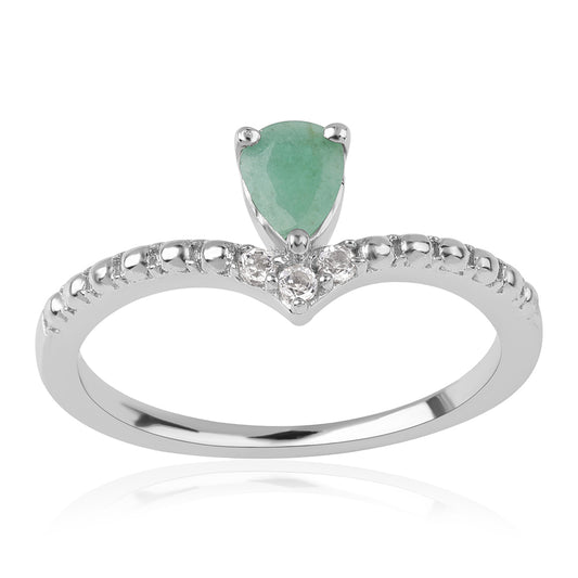 Inel din Argint 925 ( 1.84 grame ) cu Smarald Brazilian și Topaz Alb 0.56 Carate