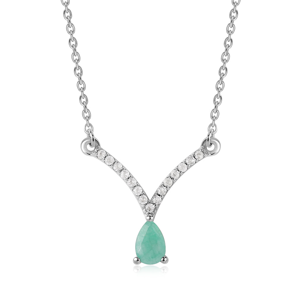 Colier din Argint 925 ( 2.84 grame ) cu Smarald Brazilian și Topaz Alb 0.57 Carate 1 