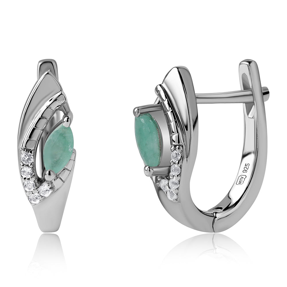 Cercei din Argint 925 ( 3.19 grame ) cu Smarald Brazilian și Topaz Alb 0.43 Carate 1 