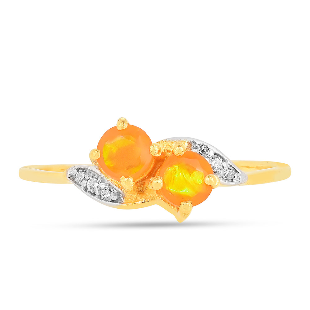 Inel din Argint 925 Placat cu Aur ( 1.26 grame ) cu Opal de Foc și Zircon Alb 0.38 Carate 1 