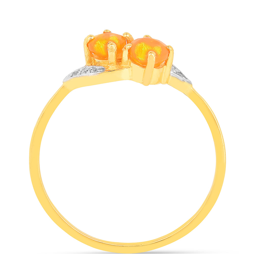 Inel din Argint 925 Placat cu Aur ( 1.26 grame ) cu Opal de Foc și Zircon Alb 0.38 Carate 3 