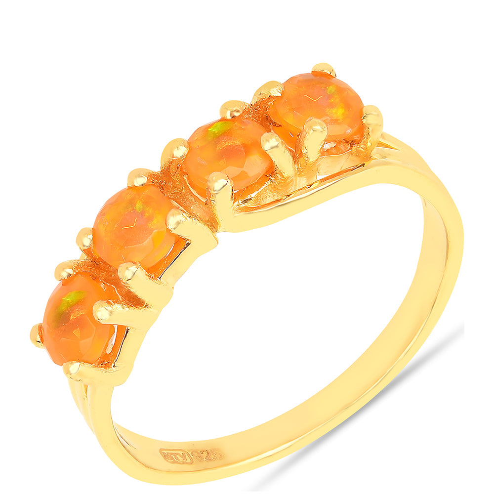 Inel din Argint 925 Placat cu Aur ( 2.13 grame ) cu Opal de Foc 0.69 Carate 2 