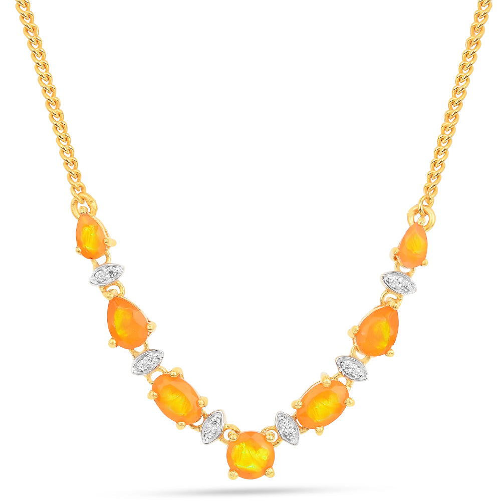 Colier din Argint 925 Placat cu Aur ( 6.28 grame ) cu Opal de Foc și Zircon Alb 1.82 Carate