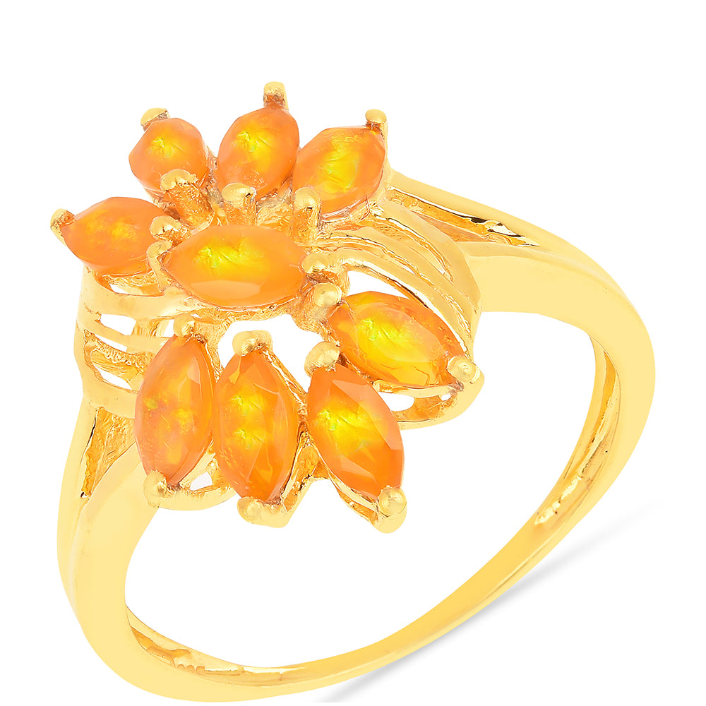 Inel din Argint 925 Placat cu Aur ( 1.94 grame ) cu Opal de Foc 0.72 Carate