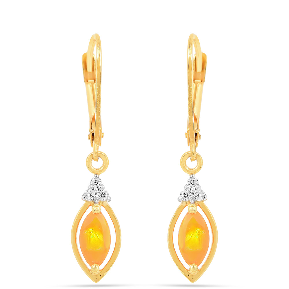 Cercei din Argint 925 Placat cu Aur ( 1.84 grame ) cu Opal de Foc și Zircon Alb 0.74 Carate 1 