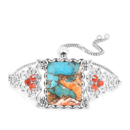 Brățară din Argint 925 ( 8.7 grame ) cu Turcoaz Oyster și Coral Roșu 17.47 Carate