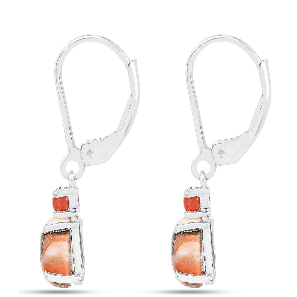 Cercei din Argint 925 ( 1.37 grame ) cu Turcoaz Oyster și Coral Roșu 3.39 Carate