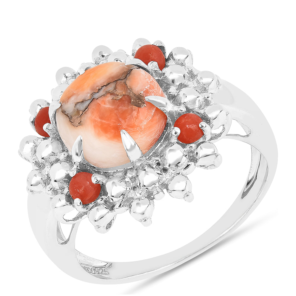 Inel din Argint 925 ( 3.58 grame ) cu Turcoaz Oyster și Coral Roșu 3.28 Carate