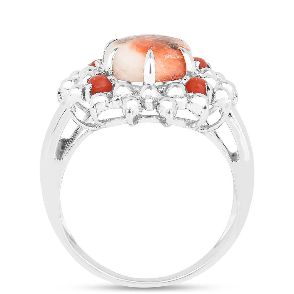 Inel din Argint 925 ( 3.58 grame ) cu Turcoaz Oyster și Coral Roșu 3.28 Carate 3 