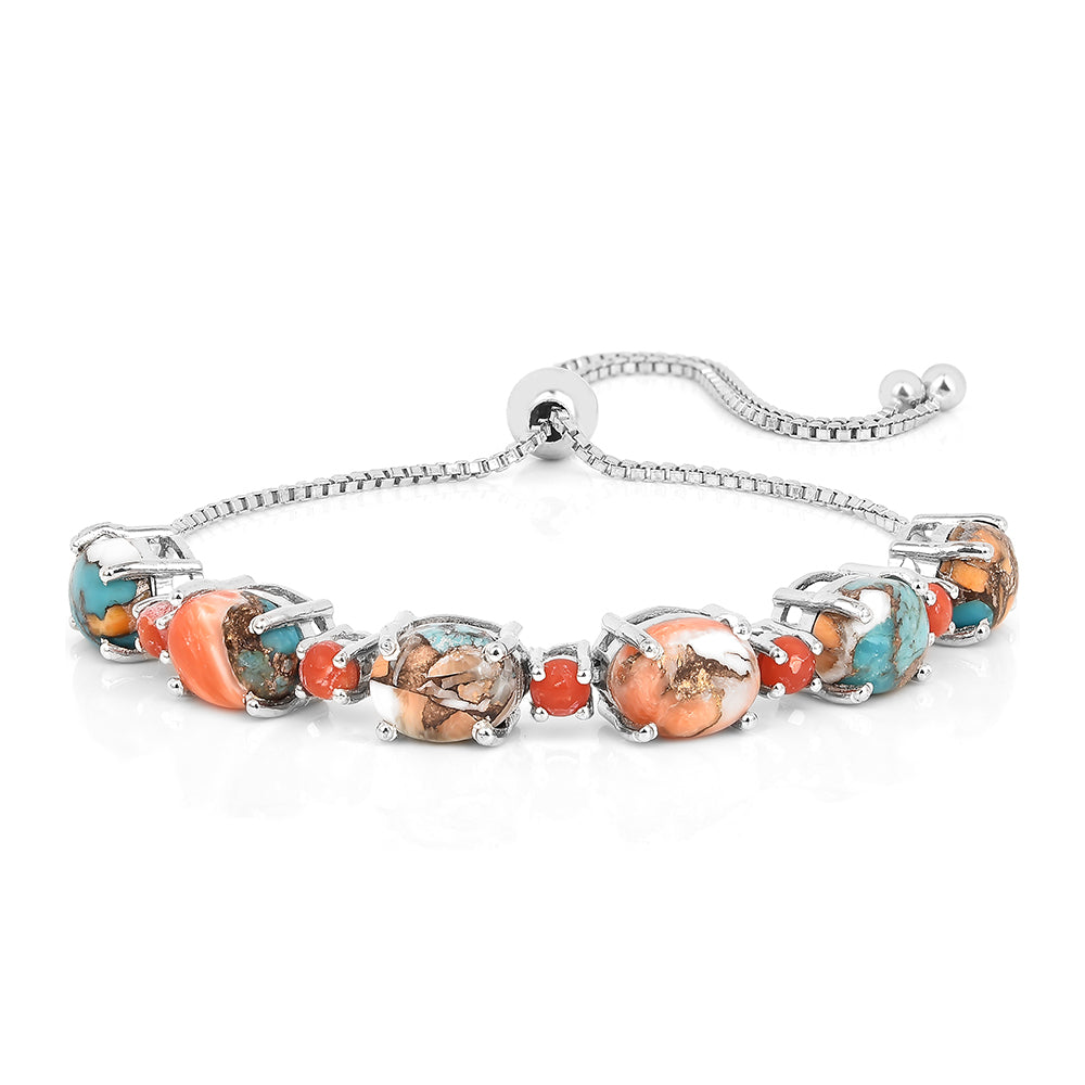 Brățară din Argint 925 ( 5.35 grame ) cu Turcoaz Oyster și Coral Roșu 10.22 Carate