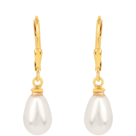 Cercei din Argint 925 Placat cu Aur ( 0.97 grame ) cu Perlă de Apă Dulce Crem 6.8 Carate