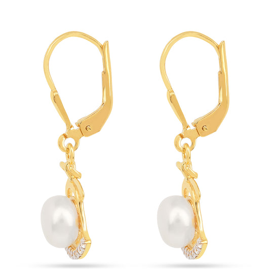 Cercei din Argint 925 Placat cu Aur ( 1.8 grame ) cu Perlă de Apă Dulce Crem 3.7 Carate