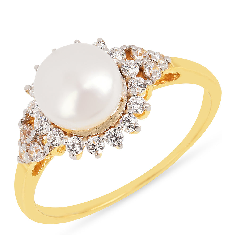 Inel din Argint 925 Placat cu Aur ( 1.95 grame ) cu Perlă de Apă Dulce Crem și Zircon Alb 2.74 Carate 1 