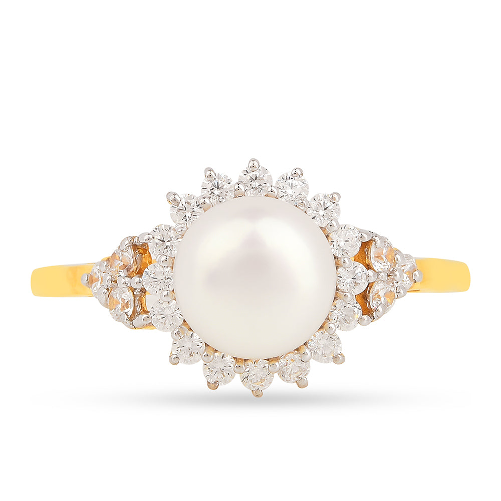 Inel din Argint 925 Placat cu Aur ( 1.95 grame ) cu Perlă de Apă Dulce Crem și Zircon Alb 2.74 Carate 2 