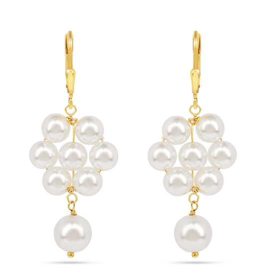 Cercei din Argint 925 Placat cu Aur ( 1.3 grame ) cu Perlă de Apă Dulce Crem 26.3 Carate