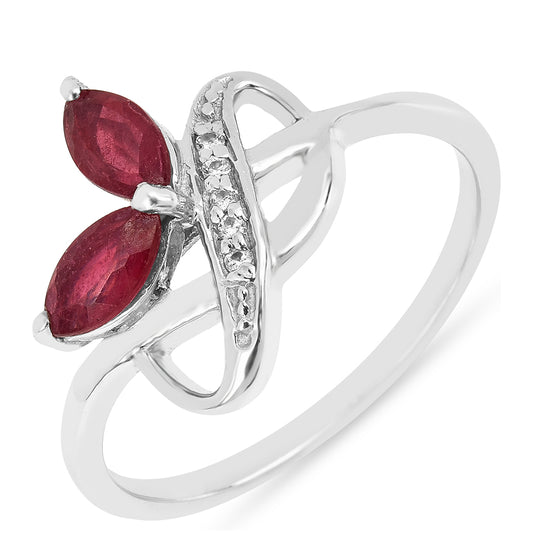 Inel din Argint 925 ( 1.69 grame ) cu Rubin Thailandez și Zircon Alb 0.71 Carate