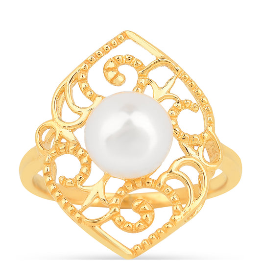 Inel din Argint 925 Placat cu Aur ( 2.07 grame ) cu Perlă de Apă Dulce Crem 2.3 Carate