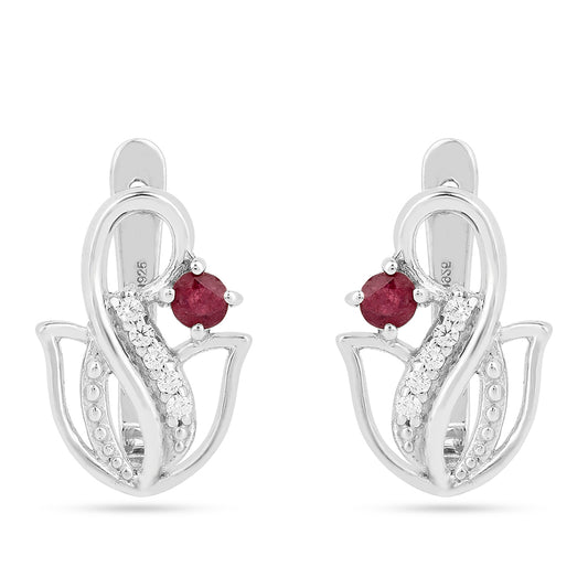 Cercei din Argint 925 ( 2.97 grame ) cu Rubin Thailandez și Zircon Alb 0.49 Carate