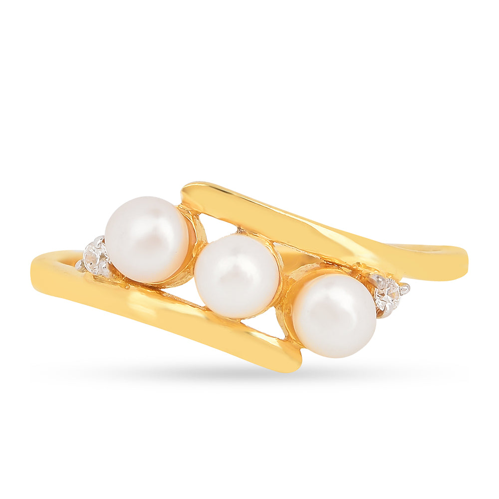 Inel din Argint 925 Placat cu Aur ( 1.53 grame ) cu Perlă de Apă Dulce Crem și Zircon Alb 0.92 Carate 2 