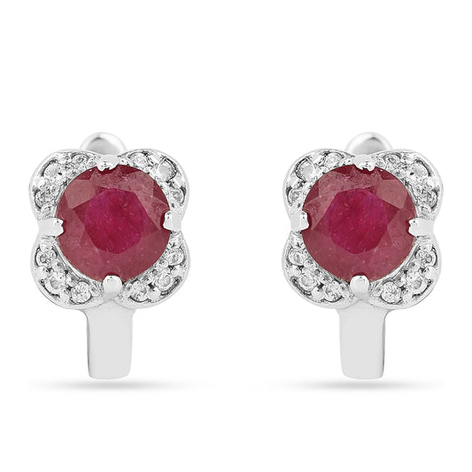 Cercei din Argint 925 ( 2.2 grame ) cu Rubin Thailandez și Zircon Alb 1.78 Carate
