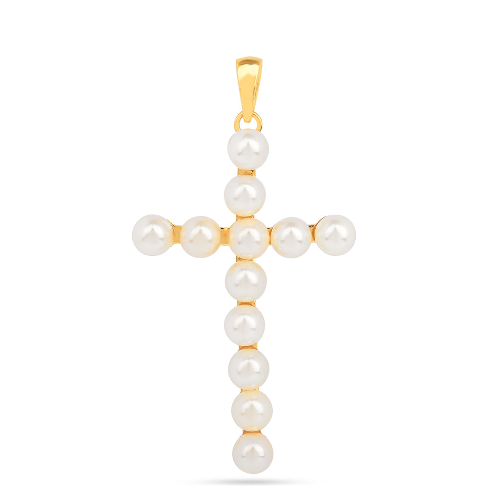 Cruce Pandantiv din Argint 925 Placat cu Aur ( 1.91 grame ) cu Perlă de Apă Dulce Crem 10.86 Carate