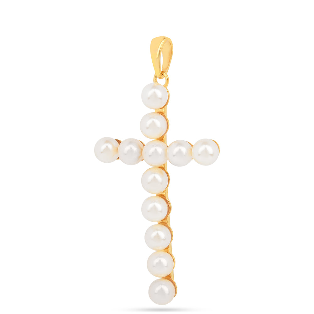 Cruce Pandantiv din Argint 925 Placat cu Aur ( 1.91 grame ) cu Perlă de Apă Dulce Crem 10.86 Carate 2 