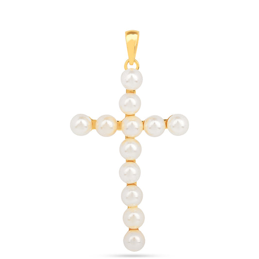 Cruce Pandantiv din Argint 925 Placat cu Aur ( 1.91 grame ) cu Perlă de Apă Dulce Crem 10.86 Carate