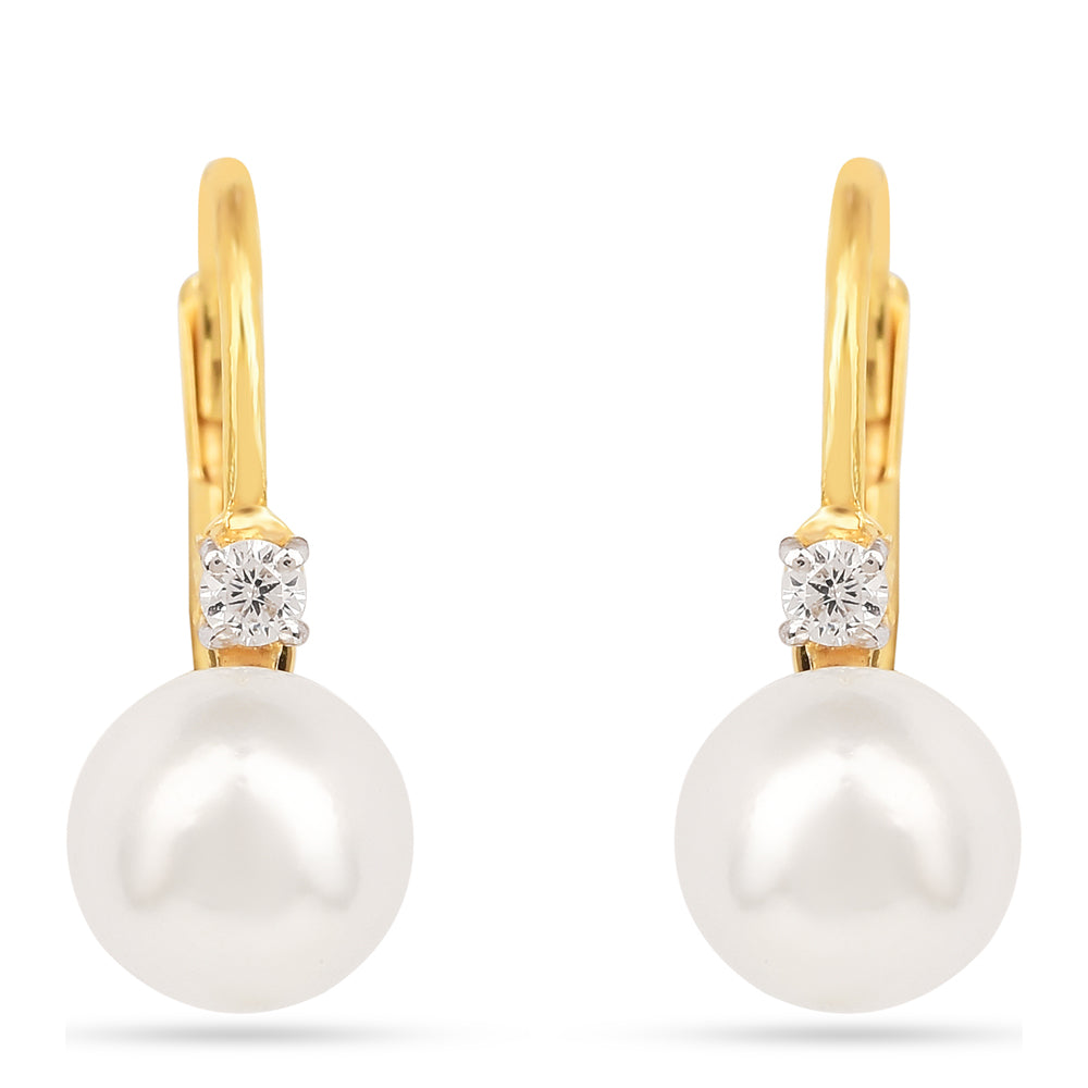 Cercei din Argint 925 Placat cu Aur ( 1.11 grame ) cu Perlă de Apă Dulce Crem și Zircon Alb 3.77 Carate 1 